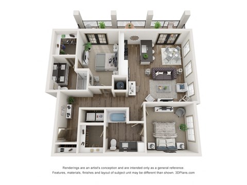 Floor plan for 2 beds, 2 baths, 1171 sqft